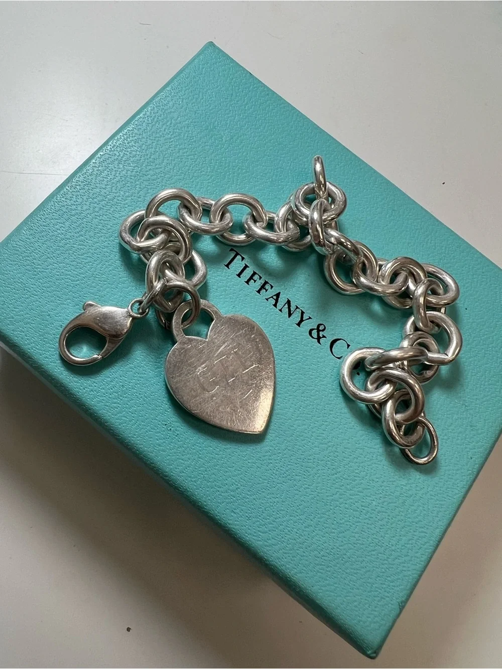 Tiffany & Co. Silver Heart Tag Charm Bracelet - Classic Sterling Link